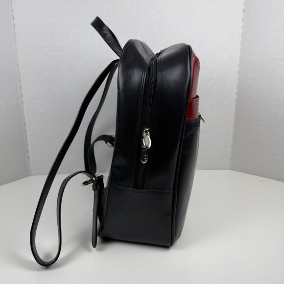 McKlein EDISON Laptop Slim Backpack Black Red Top Grain Cowhide Leather - Picture 7 of 16